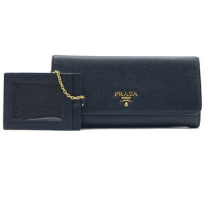 Prada Double Hook Long Wallet Passport Saffiano Leather